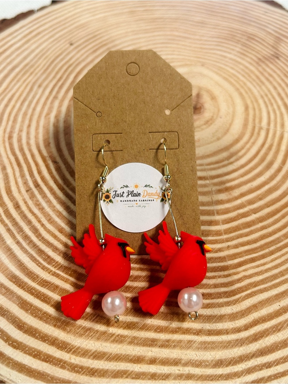 Red Cardinal Bird Earrings Pearl Dangle Nature Jewelry Bird Lover Gift